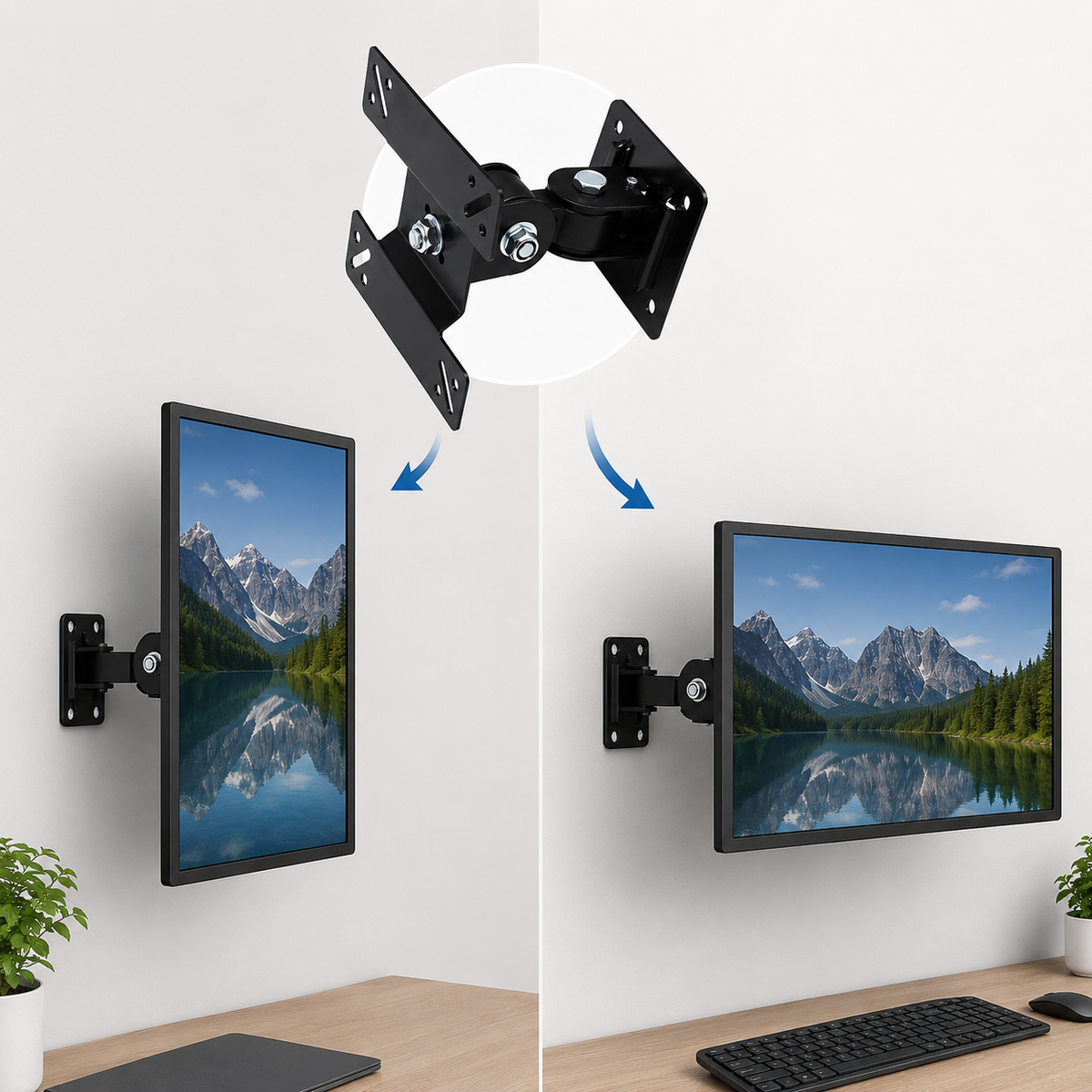 Monitor Wandhalterung 24 Zoll | Schwenkbar | Hoch- & Querformat | VESA 75x75 / 100x100