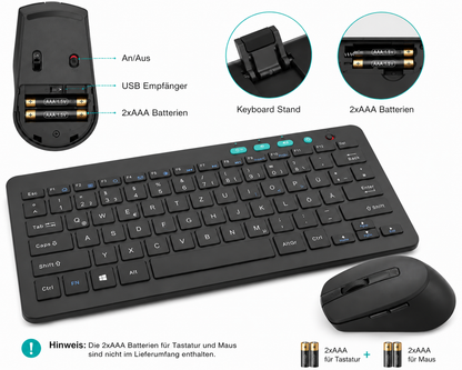 Tastatur Maus Set Kabellos, 2.4G Kabellose Kompakte Tastatur mit Funkmaus
